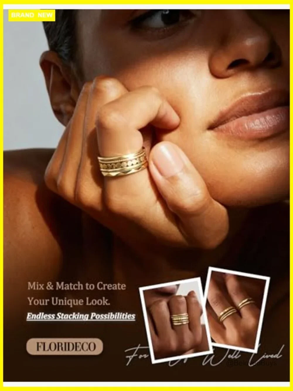 5-Piece 14K Gold Plated Stackable Rings Set Thin Dainty Sizes 5-10 Non Tarnish